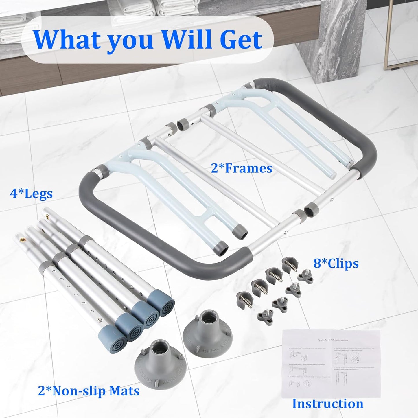 Toilet Safety Rail – Adjustable Heavy-Duty Handles, Detachable, Fits Most Toilets