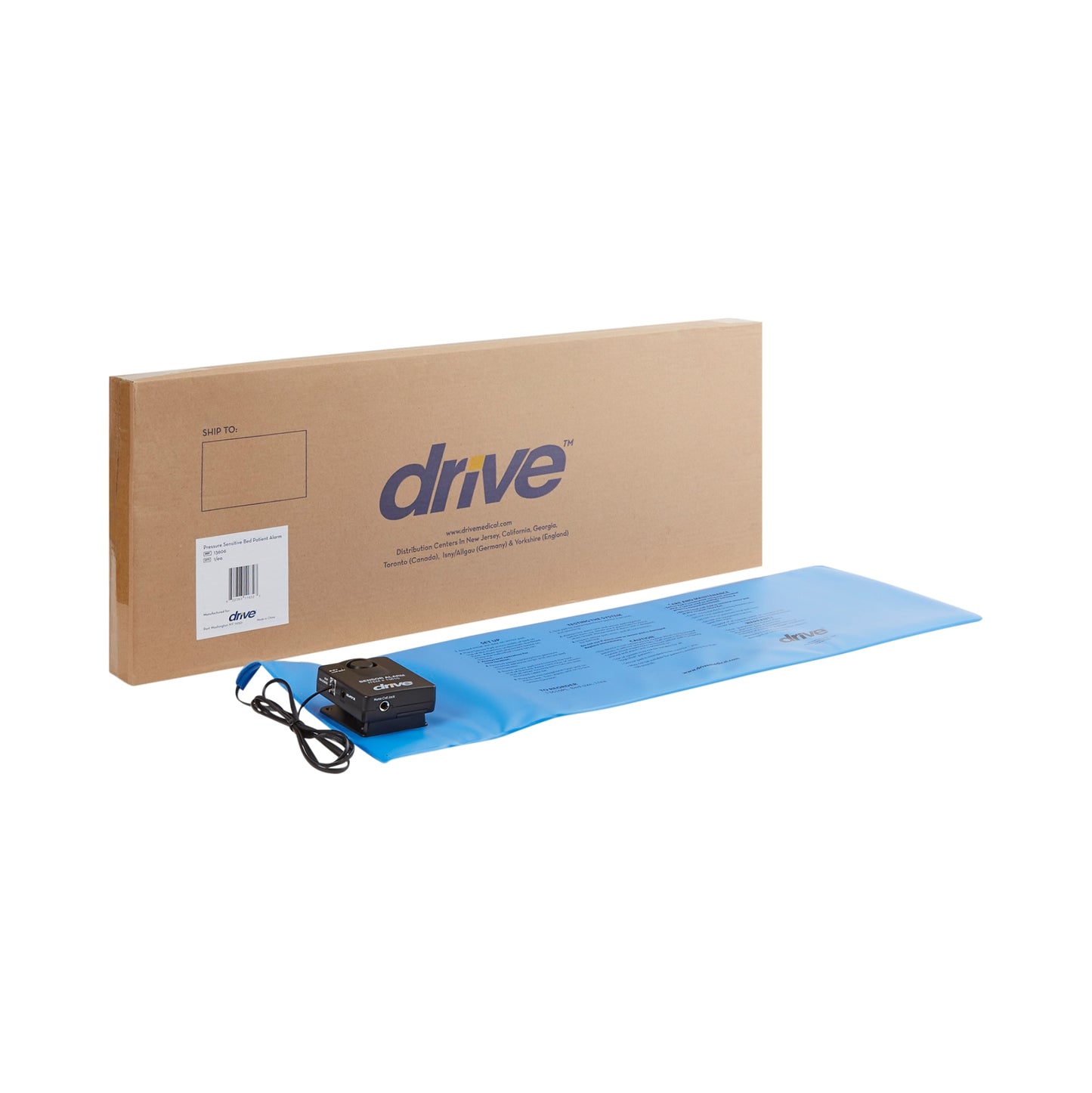 BED SENSOR PAD ALARM, PRESSURE SENSITIVE F/BED 11x30 INCH BLUE