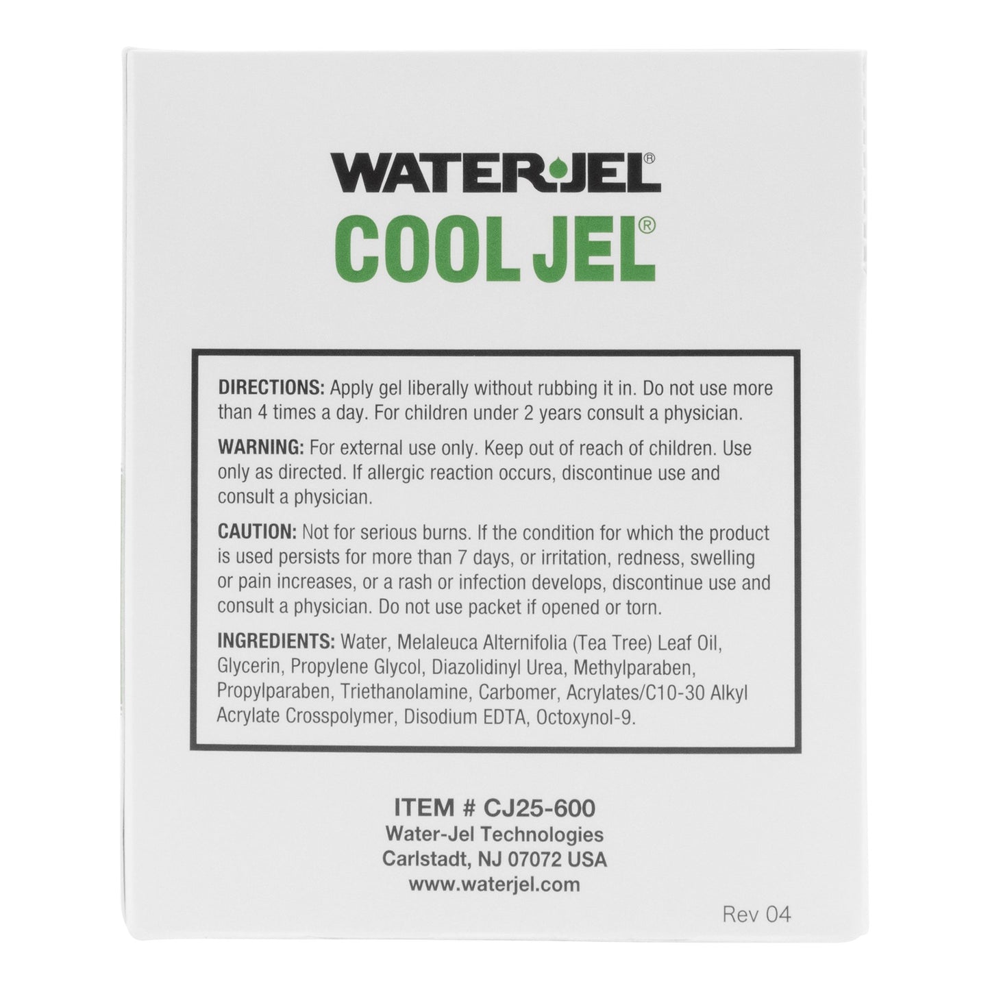 GEL, BURN WATERJEL COOL JEL 3.5GM (25/BX) WTRJEL