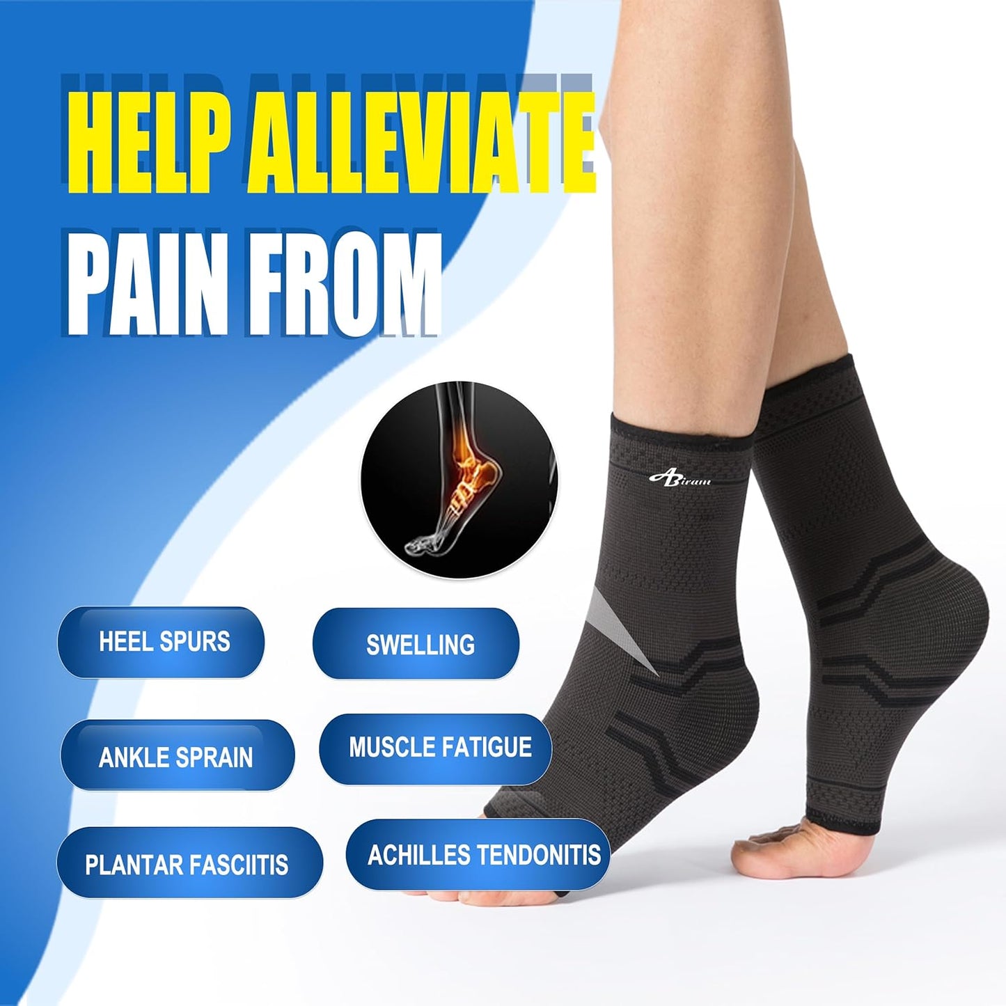 ABIRAM Ankle Brace – Compression Sleeve with Wrap for Sprains, Plantar Fasciitis, Achilles Tendonitis, Men & Women- Large- Black