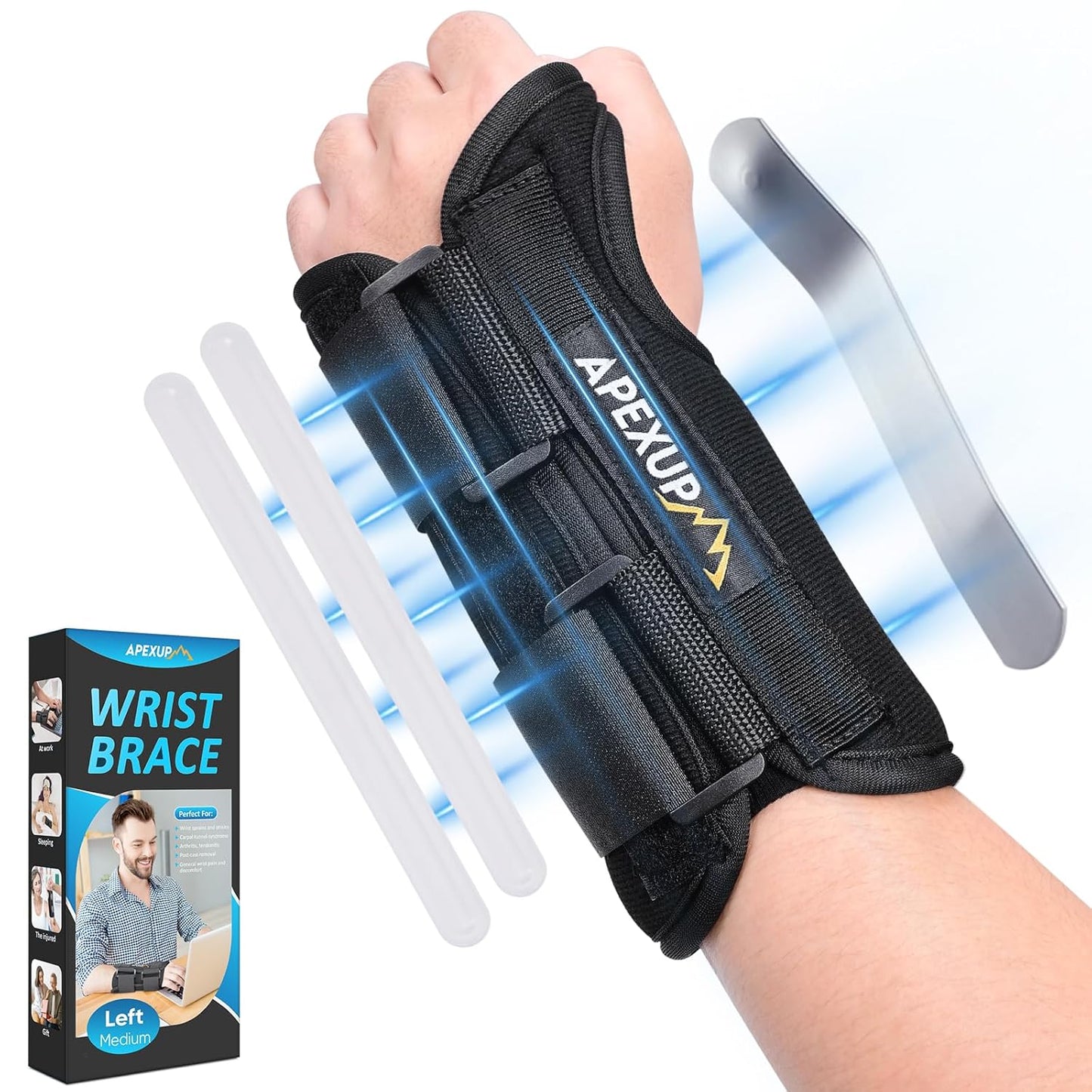 Carpal Tunnel Wrist Brace – Adjustable Night Pain Relief with Splint for Men & Women, Tendonitis, Arthritis, Sprains (M, Left)