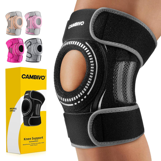 CAMBIVO ELITE Knee Brace with Side Stabilizers & Patella Gel Pads – Maximum Support for Knee Pain & Meniscus Tears (Black, Large)