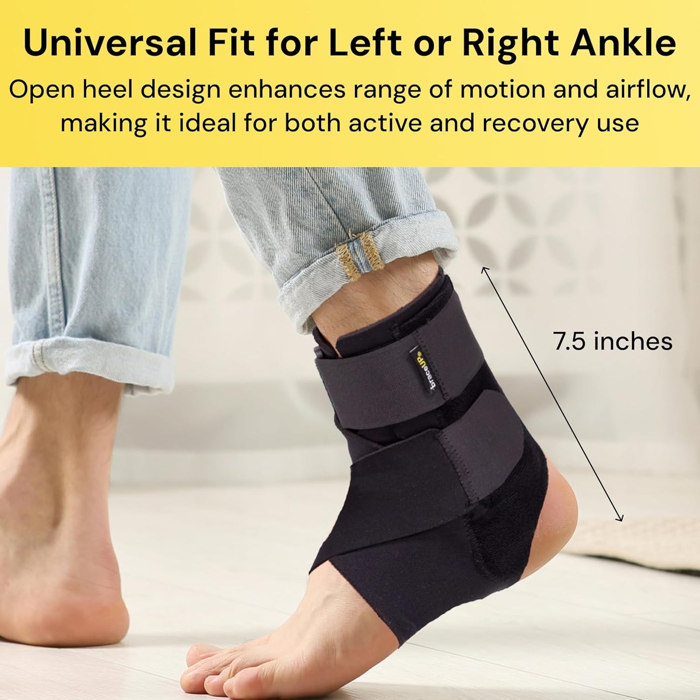 BraceUP Ankle Brace – Pain Relief & Stability for Sprains, Achilles Tendonitis, One Size Fits Most- Black