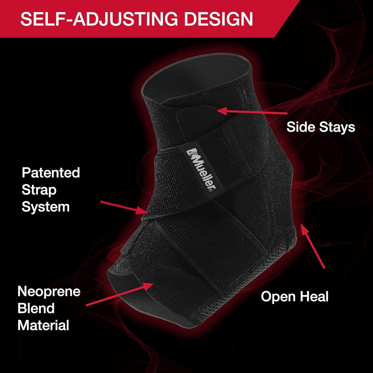 MUELLER Adjustable Ankle Brace – Compression & Support for Sprains, Strains, Arthritis, Men & Women, One Size (Black)