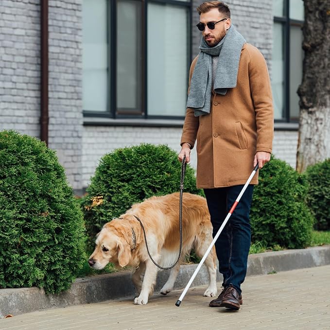 Folding Blind Cane Walking Stick with Red Reflective for Vision Impaired and Blind People, Lightweight, Non-Slip (52inch)