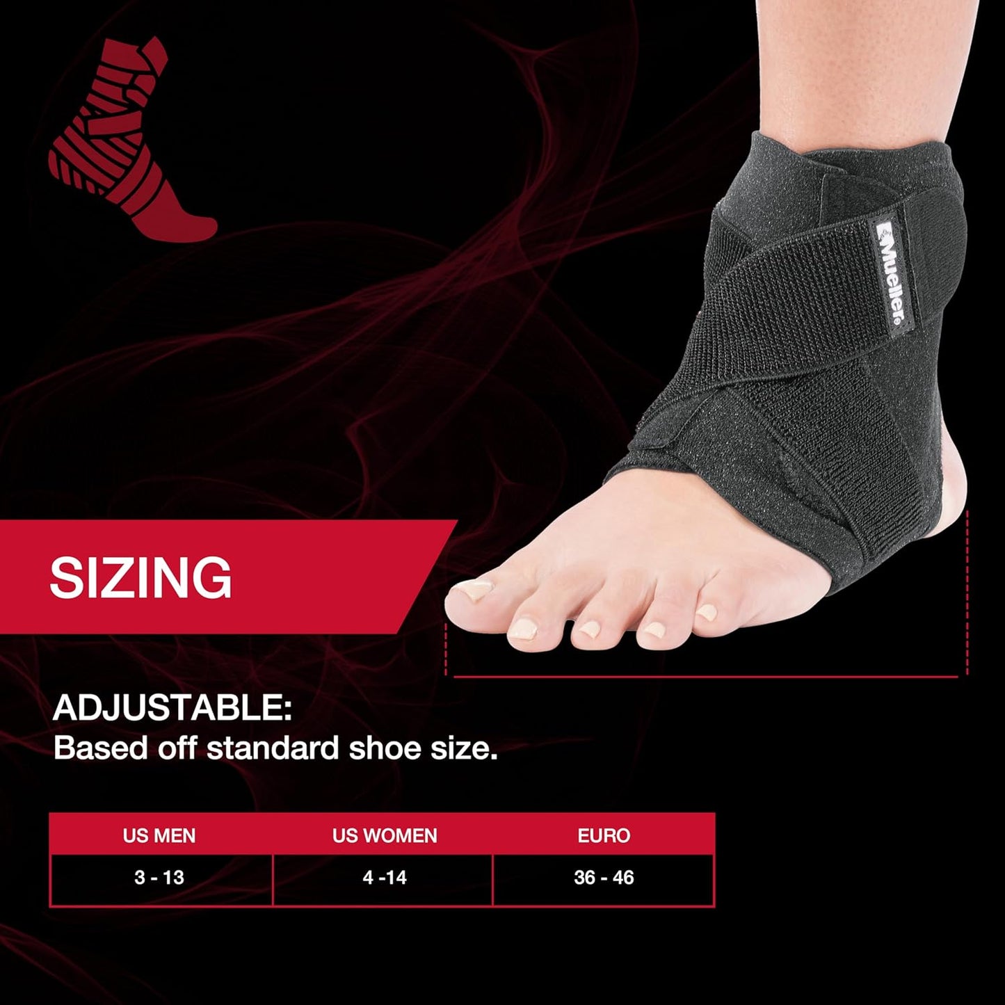 MUELLER Adjustable Ankle Brace – Compression & Support for Sprains, Strains, Arthritis, Men & Women, One Size (Black)