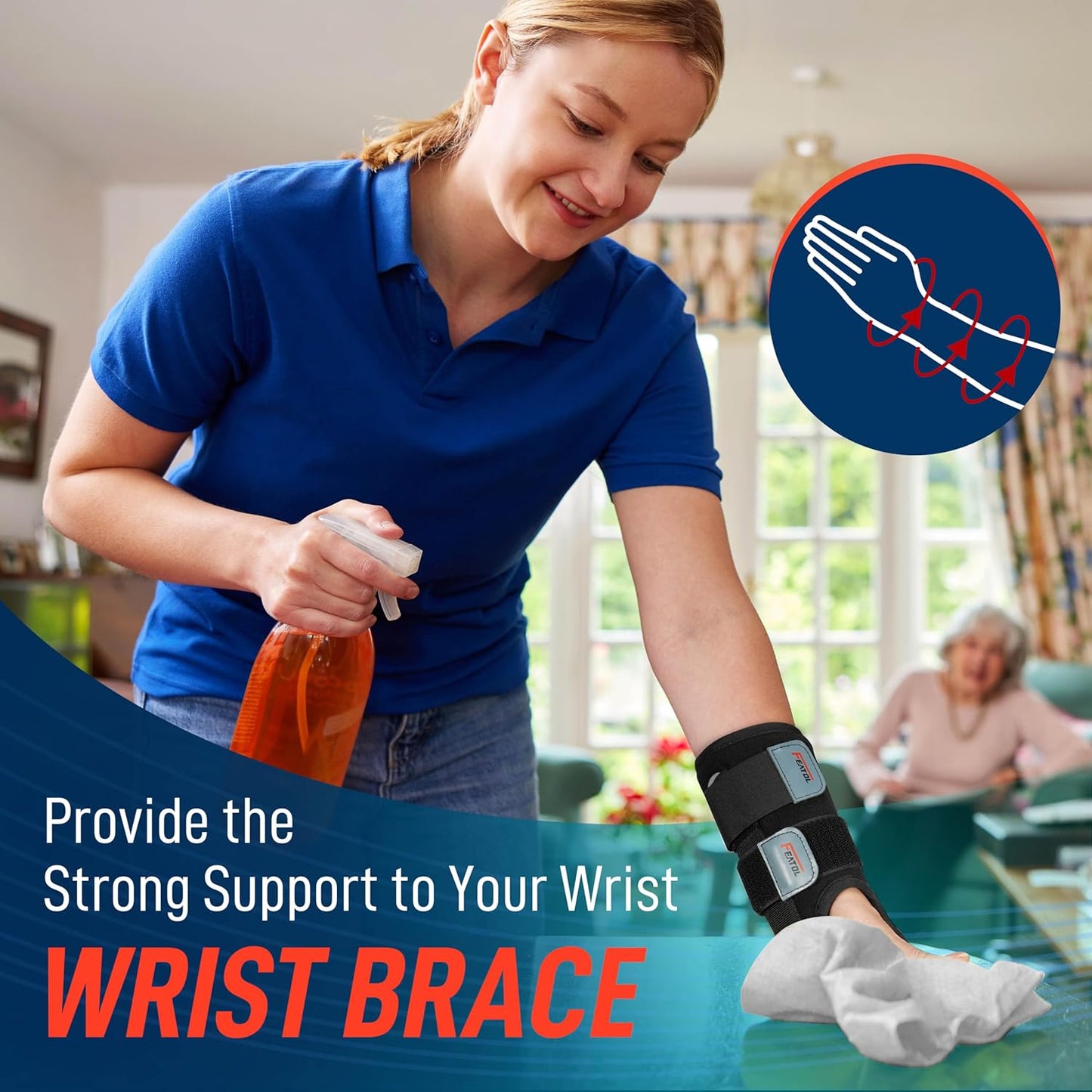 FEATOL Wrist Brace – Carpal Tunnel & Pain Relief with Splint, Adjustable Straps, Hot/Ice Pack, Left Hand S/M, Women & Men