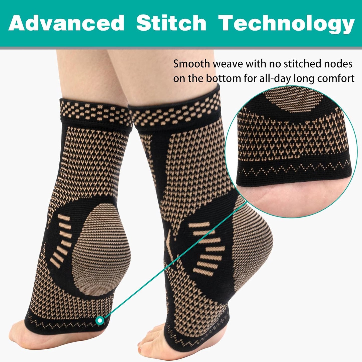 INDEEMAX Copper-Infused Ankle Brace – Compression Support for Sprains, Plantar Fasciitis, Achilles Pain Relief (Black, M)
