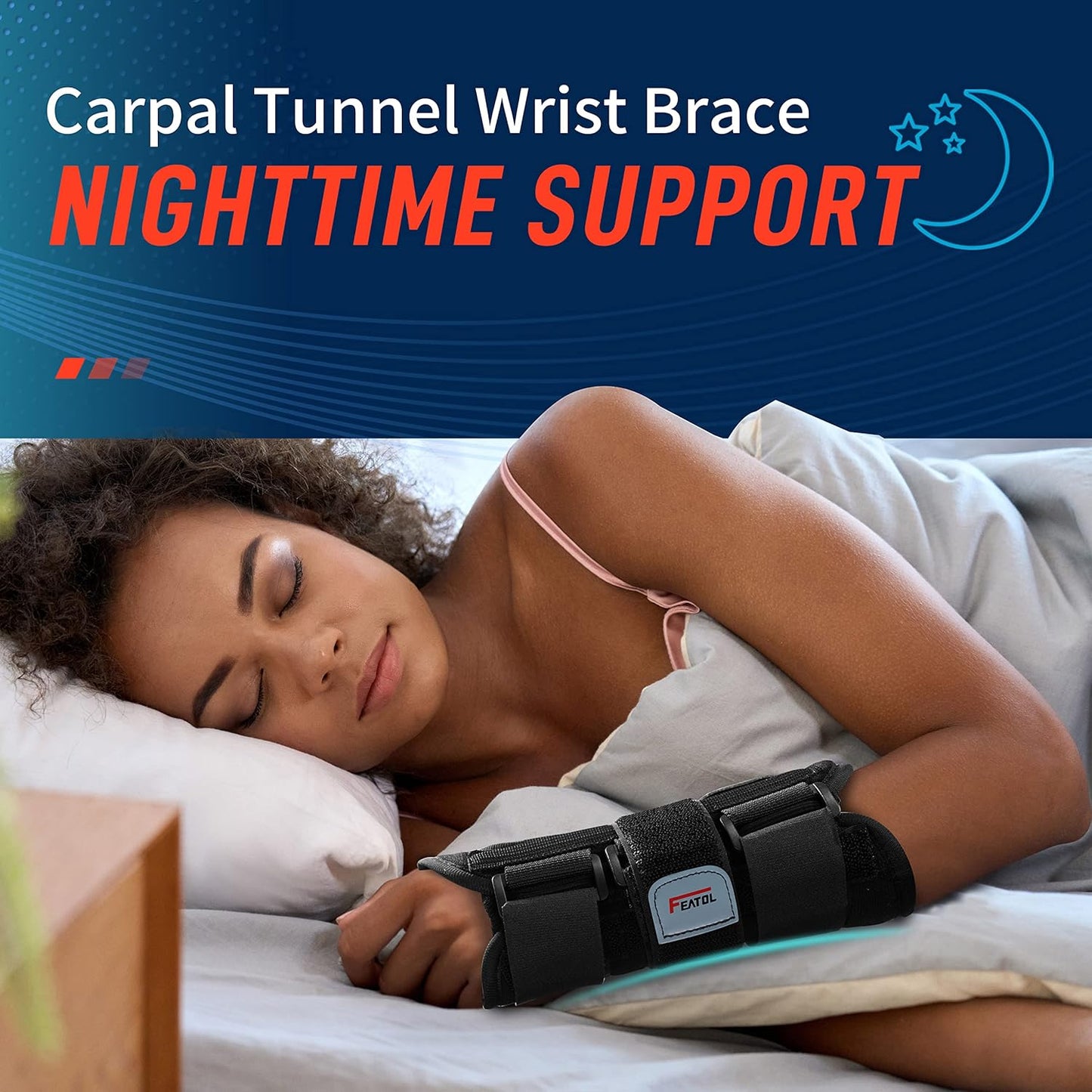 FEATOL Wrist Brace – Carpal Tunnel & Pain Relief Splint, Night Support for Tendonitis, Arthritis, Sprain, Right Hand S/M