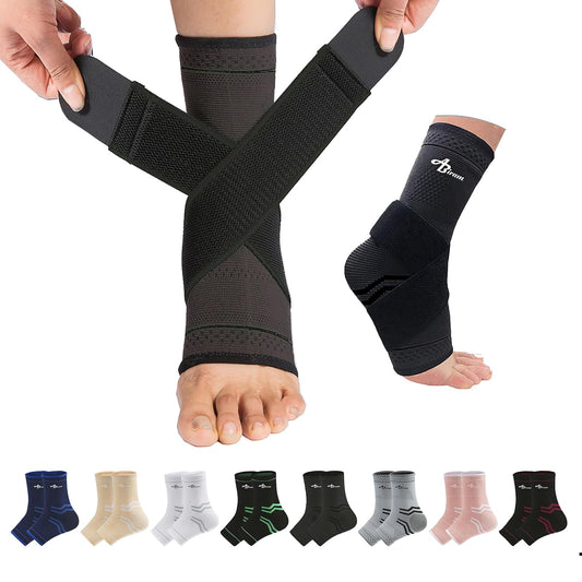 ABIRAM Ankle Brace – Compression Sleeve with Wrap for Sprains, Plantar Fasciitis, Achilles Tendonitis, Men & Women- Large- Black