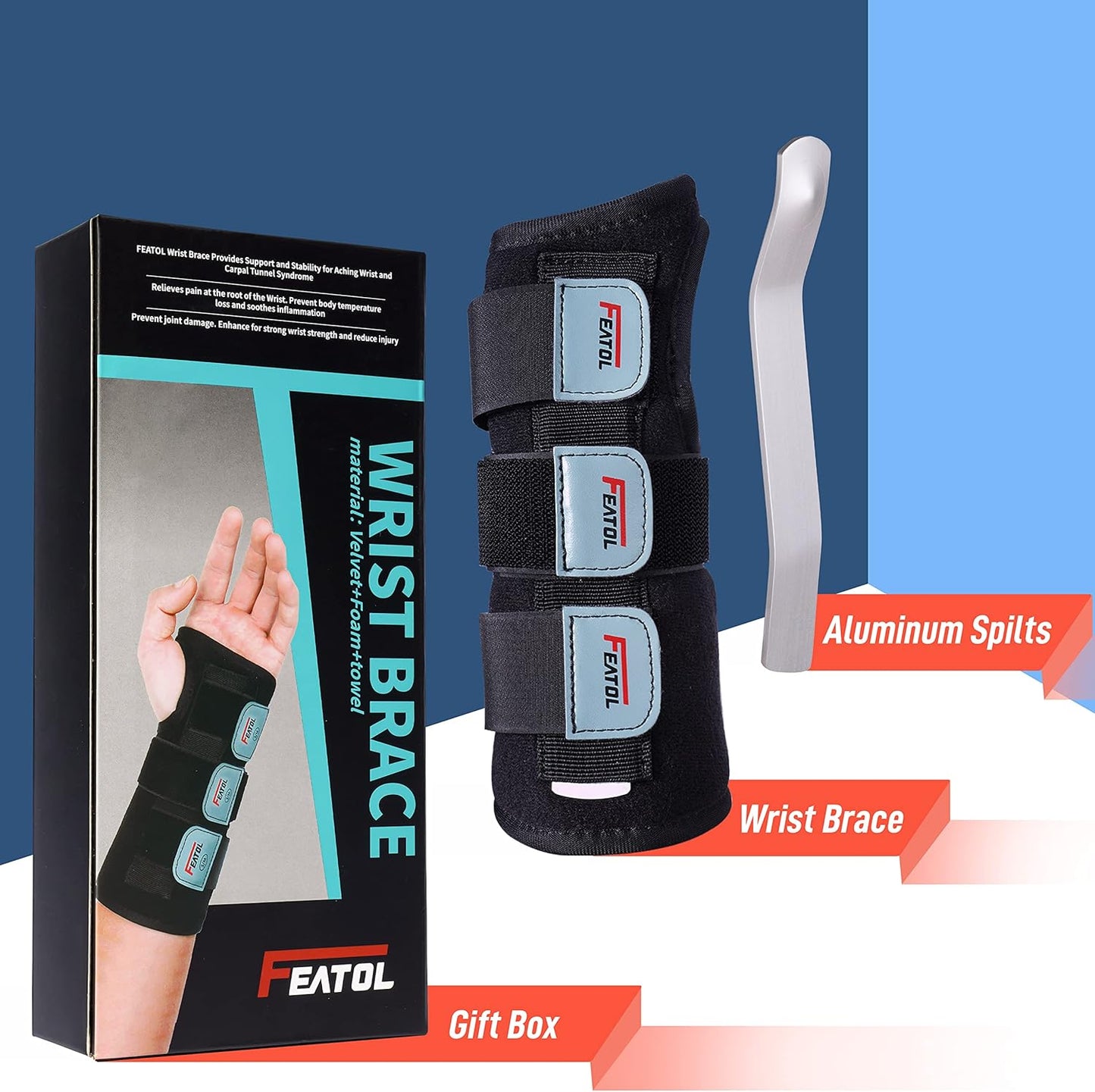 FEATOL Wrist Brace – Carpal Tunnel & Pain Relief Splint, Night Support for Tendonitis, Arthritis, Sprain, Right Hand S/M