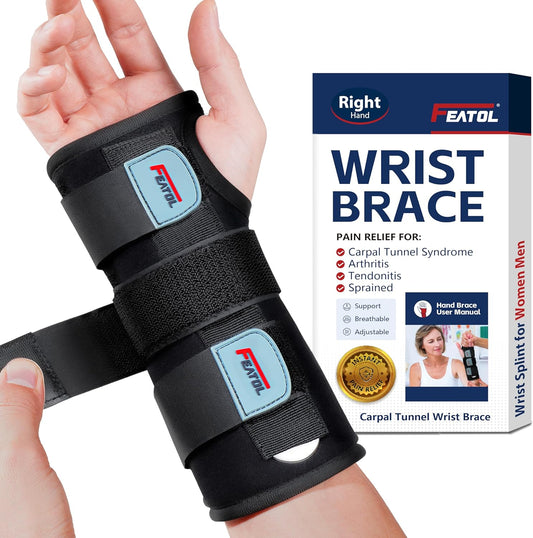 FEATOL Wrist Brace – Carpal Tunnel & Pain Relief Splint, Night Support for Tendonitis, Arthritis, Sprain, Right Hand S/M