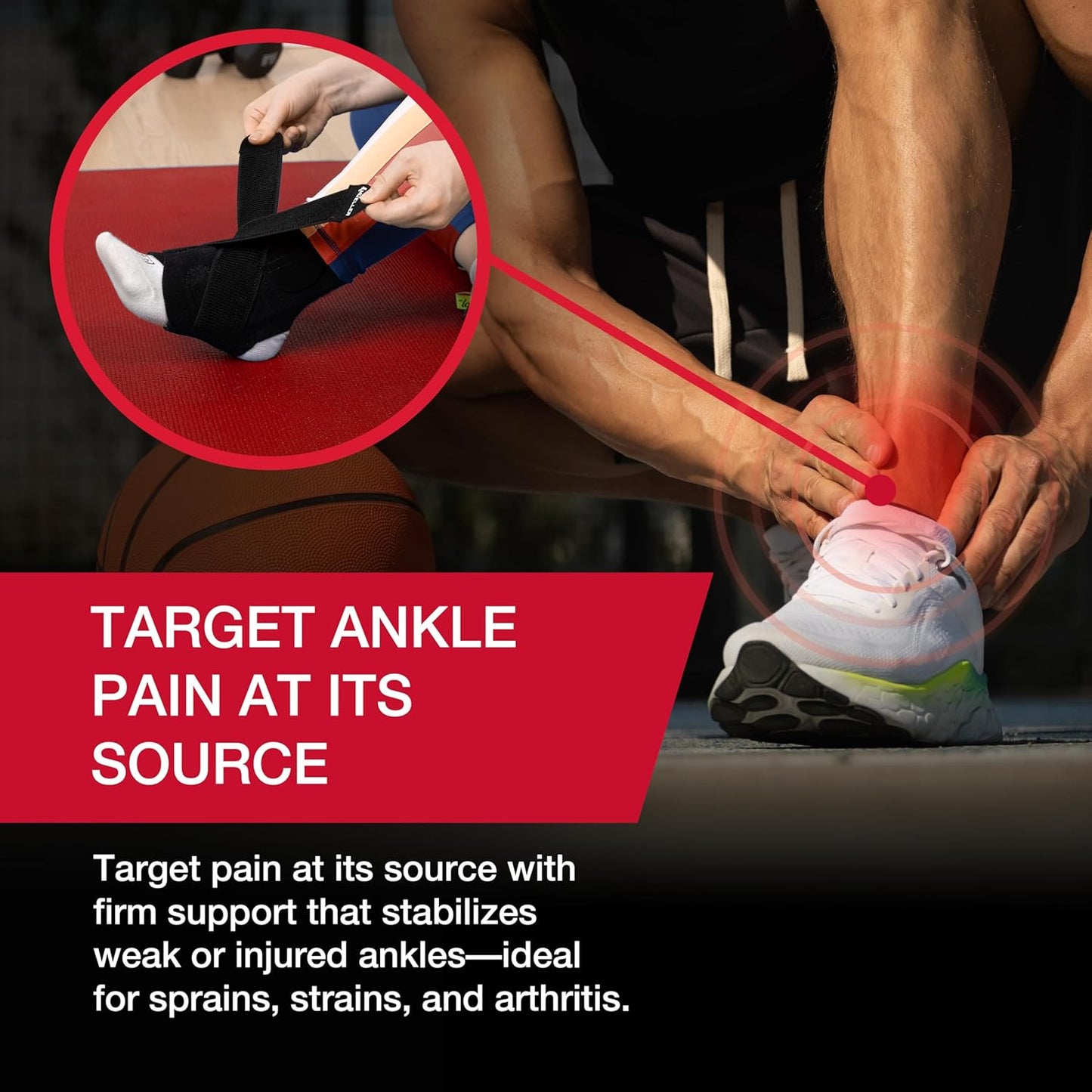 MUELLER Adjustable Ankle Brace – Compression & Support for Sprains, Strains, Arthritis, Men & Women, One Size (Black)