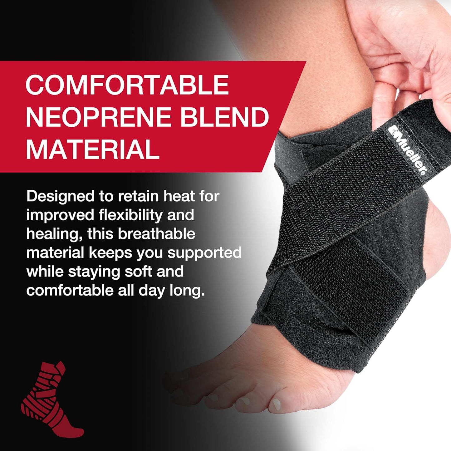 MUELLER Adjustable Ankle Brace – Compression & Support for Sprains, Strains, Arthritis, Men & Women, One Size (Black)