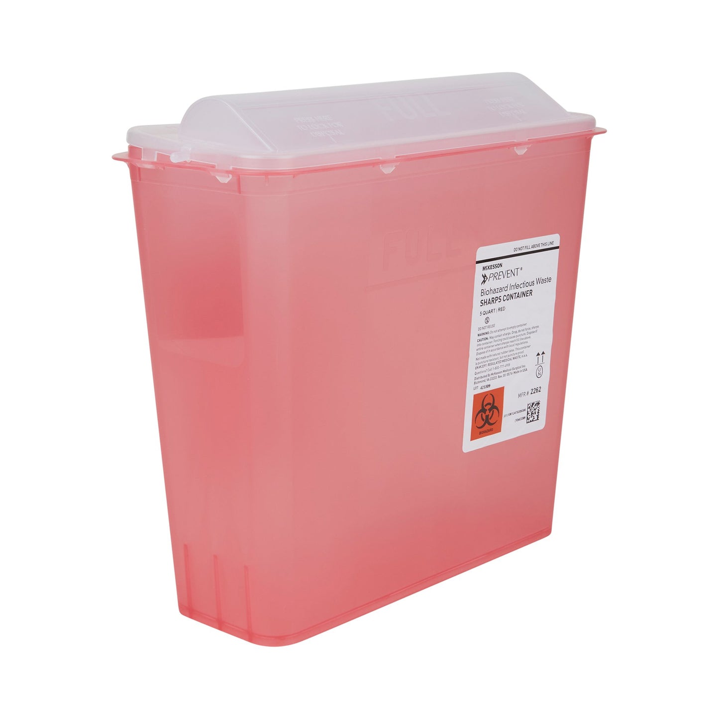 Sharps Container McKesson Prevent® Translucent Red Base 10-3/4 H X 10-1/2 W X 4-3/4 D Inch Horizontal Entry 1.25 Gallon