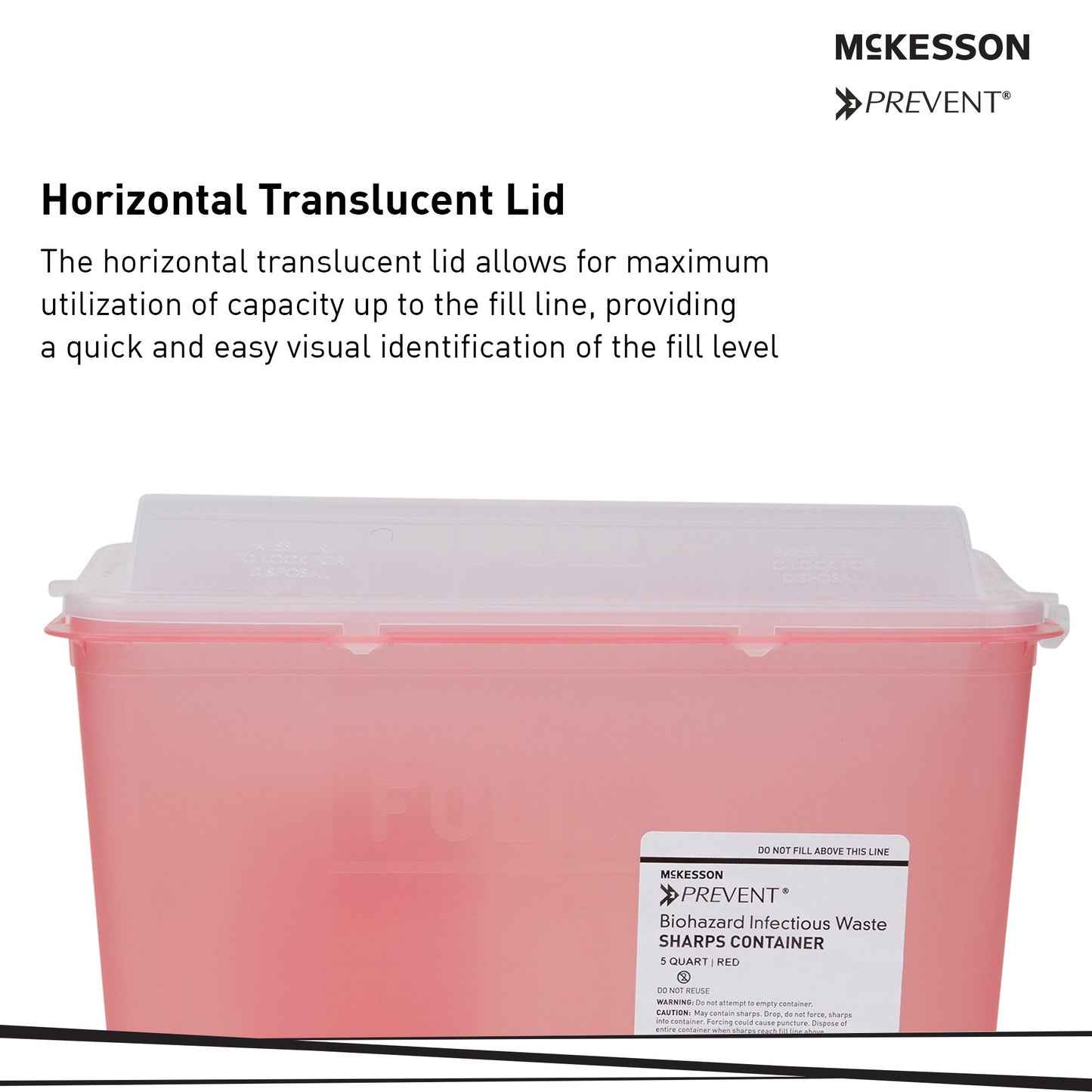 Sharps Container McKesson Prevent® Translucent Red Base 10-3/4 H X 10-1/2 W X 4-3/4 D Inch Horizontal Entry 1.25 Gallon