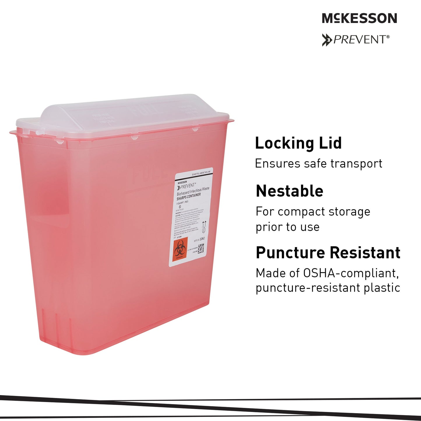 Sharps Container McKesson Prevent® Translucent Red Base 10-3/4 H X 10-1/2 W X 4-3/4 D Inch Horizontal Entry 1.25 Gallon