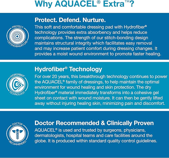 ConvaTec AQUACEL Extra 2"x2" Hydrofiber Absorbant Dressing for Moderate to Highly Exuding Wounds, Non-Woven Two-Dimensional Strengthening Fibers, Square, 10ct Box
