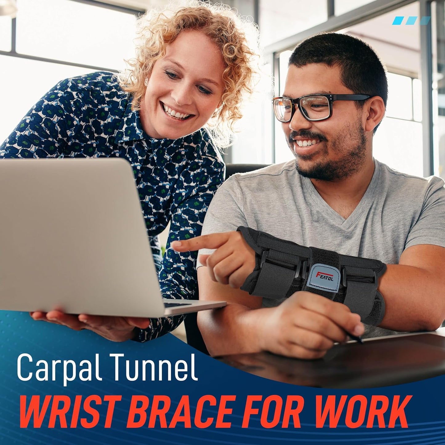 FEATOL Wrist Brace – Carpal Tunnel & Pain Relief with Splint, Adjustable Straps, Hot/Ice Pack, Left Hand S/M, Women & Men