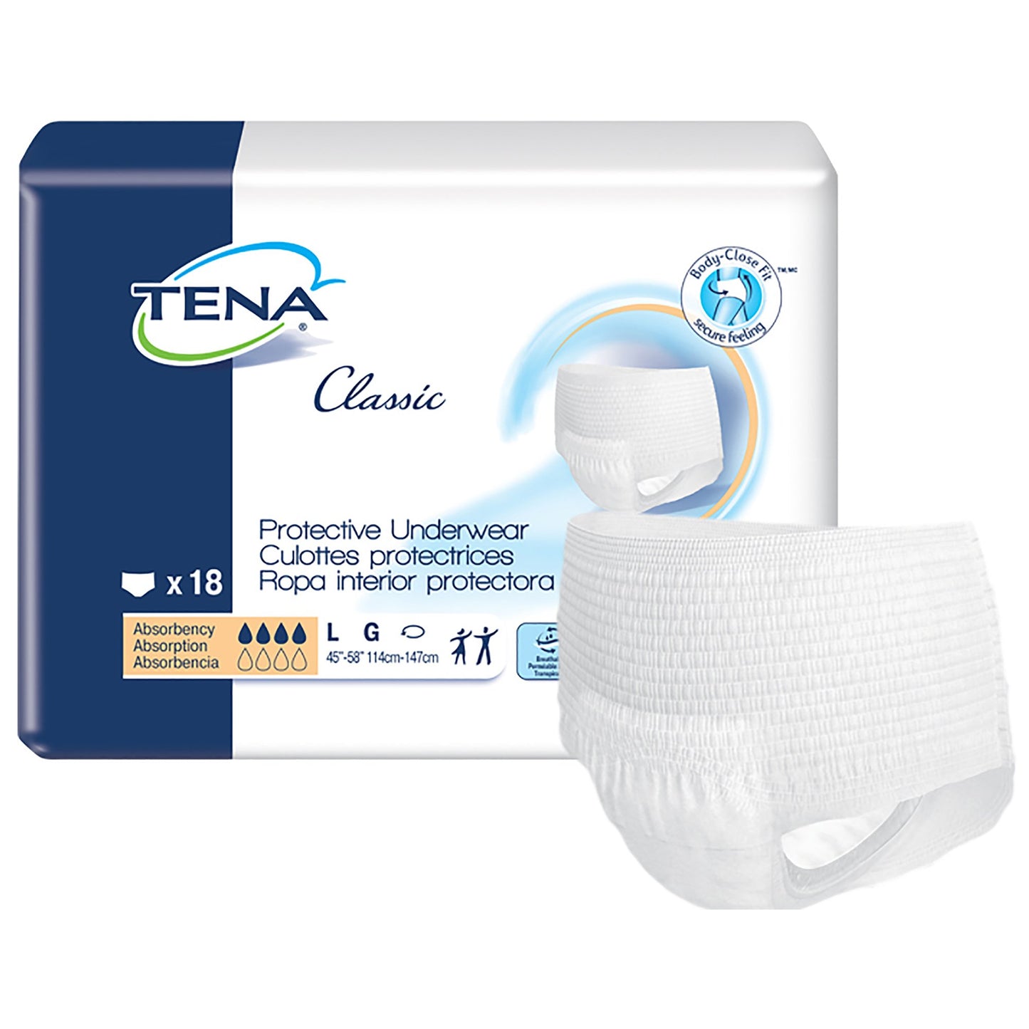 UNDERWEAR, TENA CLASSIC PROTECTIVE LG (18/PK)