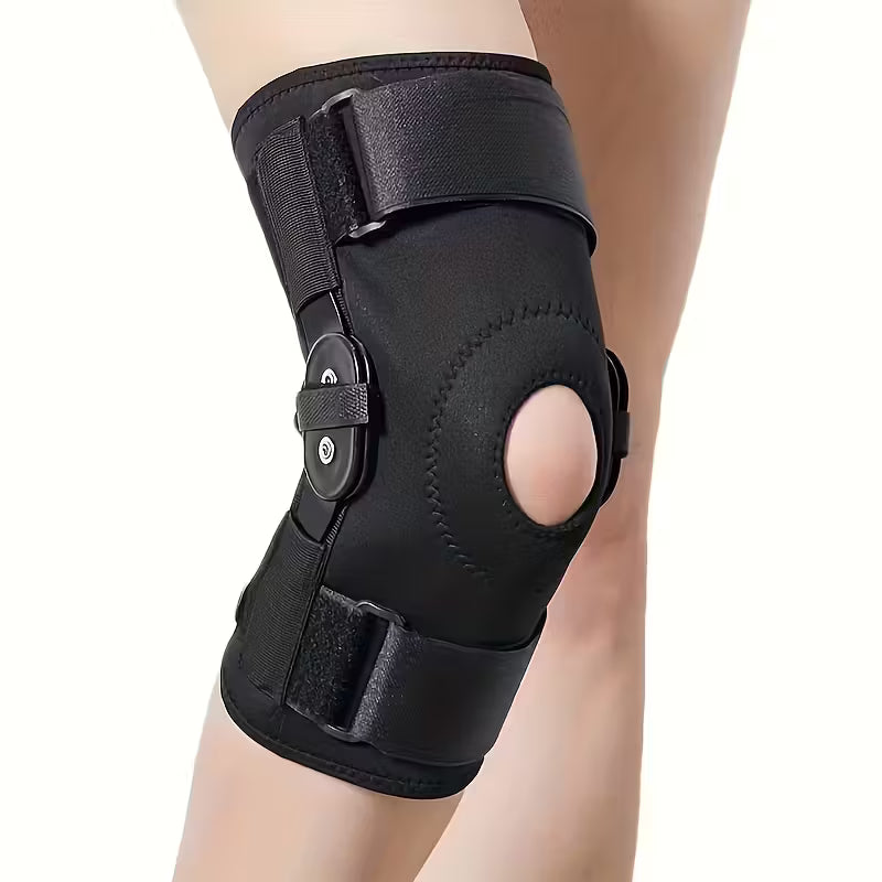 Adjustable Black Knee Brace with Bimetallic Stabilizer - Open Patella Design for ACL/ MCL Support,
