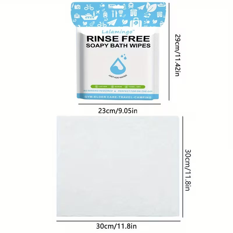 100pcs No-Rinse Bath Wipes - 11.81x11.81in Disposable Foaming Body Cleansing Cloths, Alcohol-Free & Fragrance-Free,