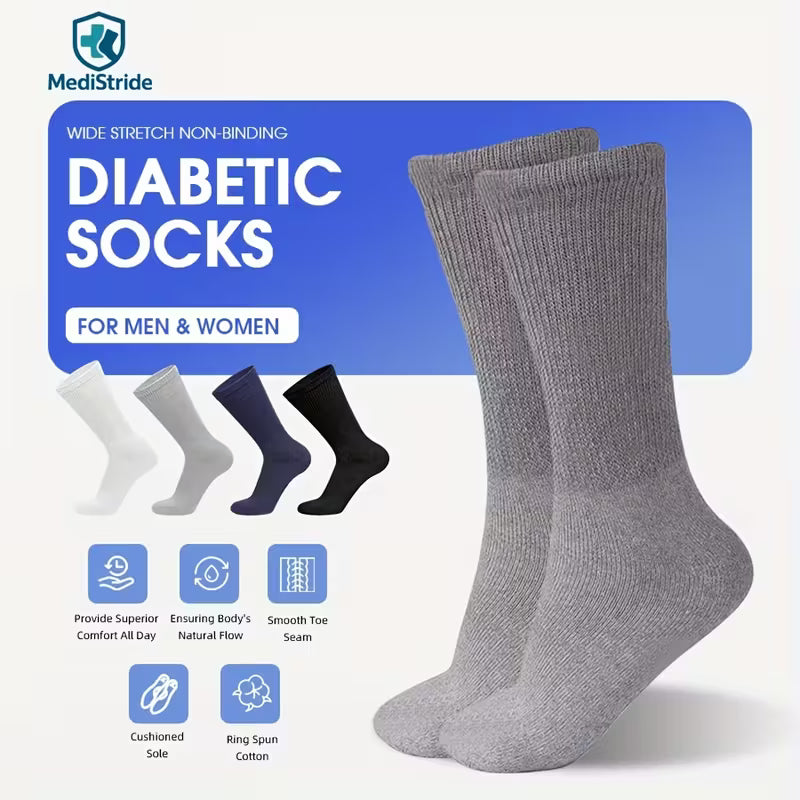 3 Pairs Diabetic  Non-Binding Circulatory Cushion Cotton Crew Socks for Men Women