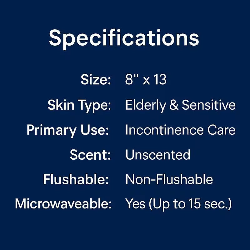 Extra Large Wet 8"x13" Disposable Bathing Wipes for Women, Men , Elderly Unscented  for Incontinence Personal Care