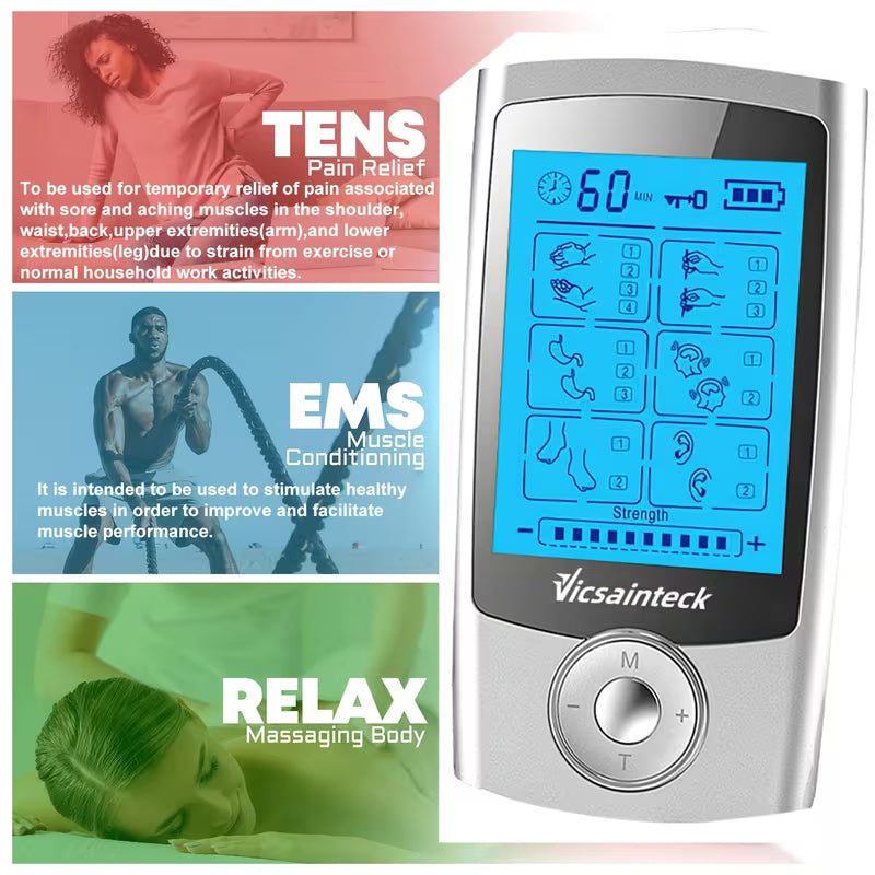VICSAINTECK TENS + EMS Unit Muscle Massager — 16 Modes, 20 Intensity Levels