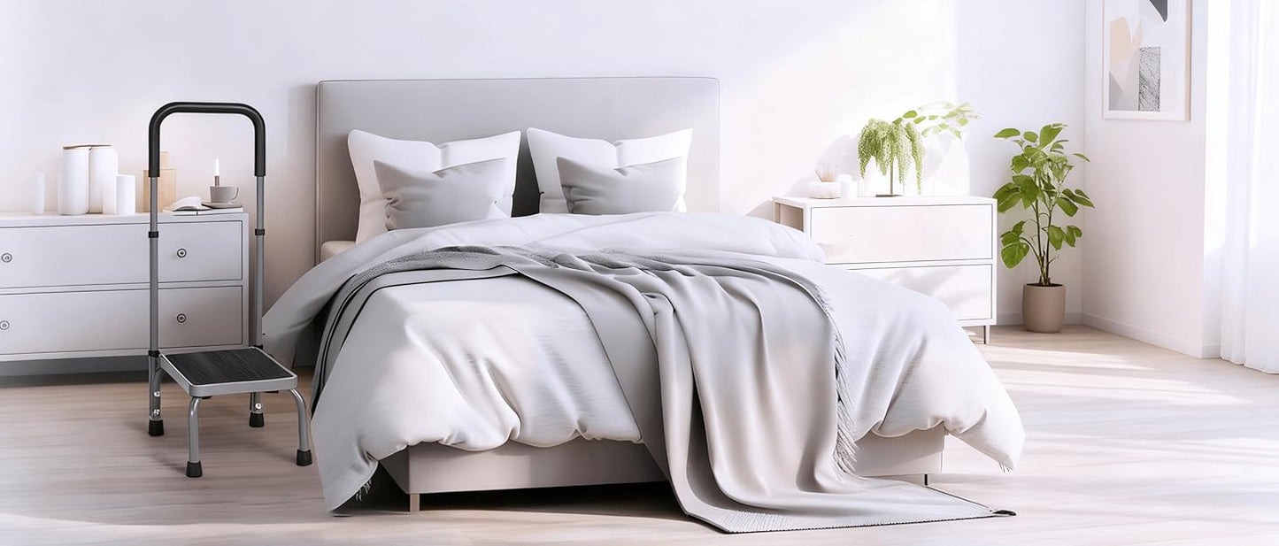 Step Stool with Handle, Adjustable Foot Stool with Non-Slip Rubber Feet, Sturdy Step Stool for Elderly, Adult, Kids, 300 lbs Capacity at Kitchen, Bedroom, Bathroom, Car