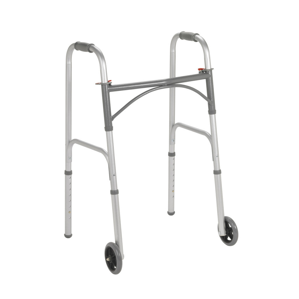 Folding Walker, Two Button with 5" Wheels