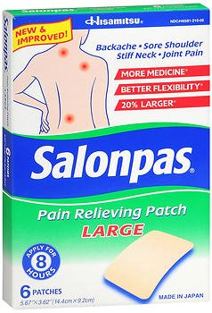 Topical Pain Relief Salonpas® 3.1% - 6% - 10% Strength Camphor / Menthol / Methyl Salicylate Patch 6 per Box