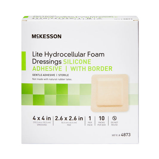 McKesson Lite Hydrocellular Foam Dressings, Border, 4 x 4 in, 10 ct | Sterile, Silicone Adhesive with Border