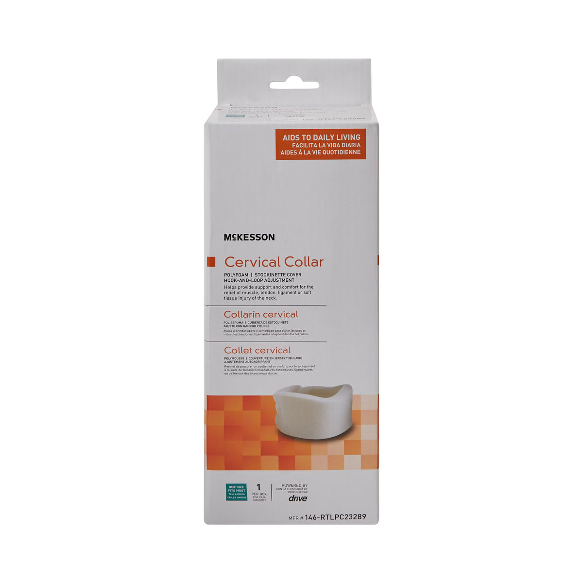 Cervical Collar McKesson Soft Density Adult Large One-Piece 3-3/4 Inch Height 22 Inch Length 19 to 22 Inch Neck Circumference