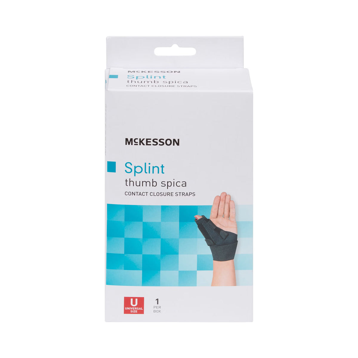 Wrist Brace with Thumb Spica McKesson Low Profile Nylon / Aluminum / Neoprene / Polyester / Spandex / Acrylic Left or Right Hand Black One Size Fits Most