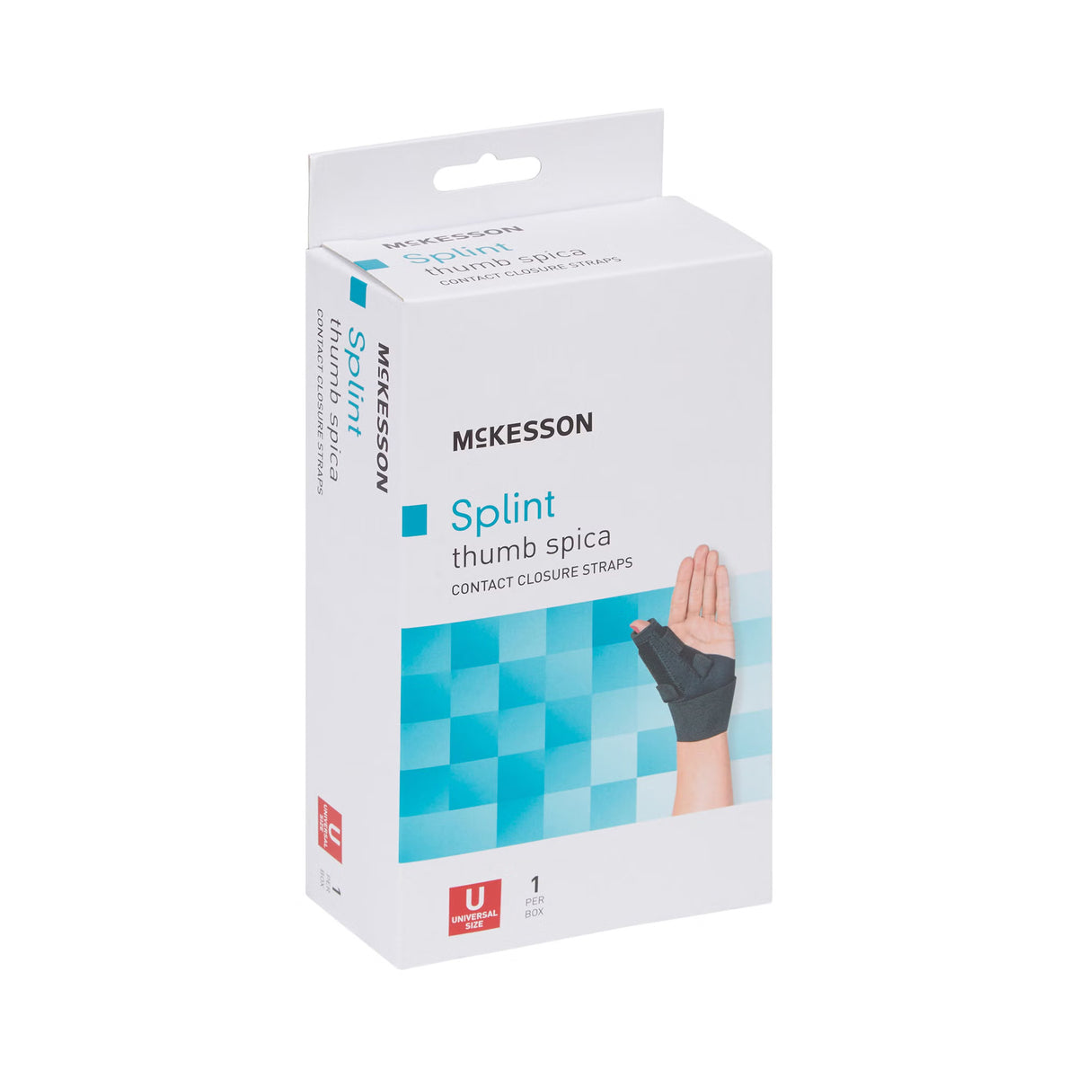 Wrist Brace with Thumb Spica McKesson Low Profile Nylon / Aluminum / Neoprene / Polyester / Spandex / Acrylic Left or Right Hand Black One Size Fits Most