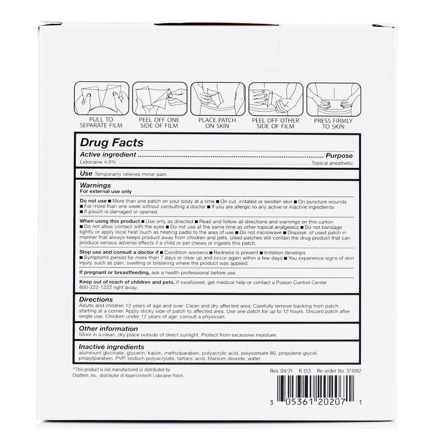 Topical Pain Relief 4% Strength Lidocaine Patch Each