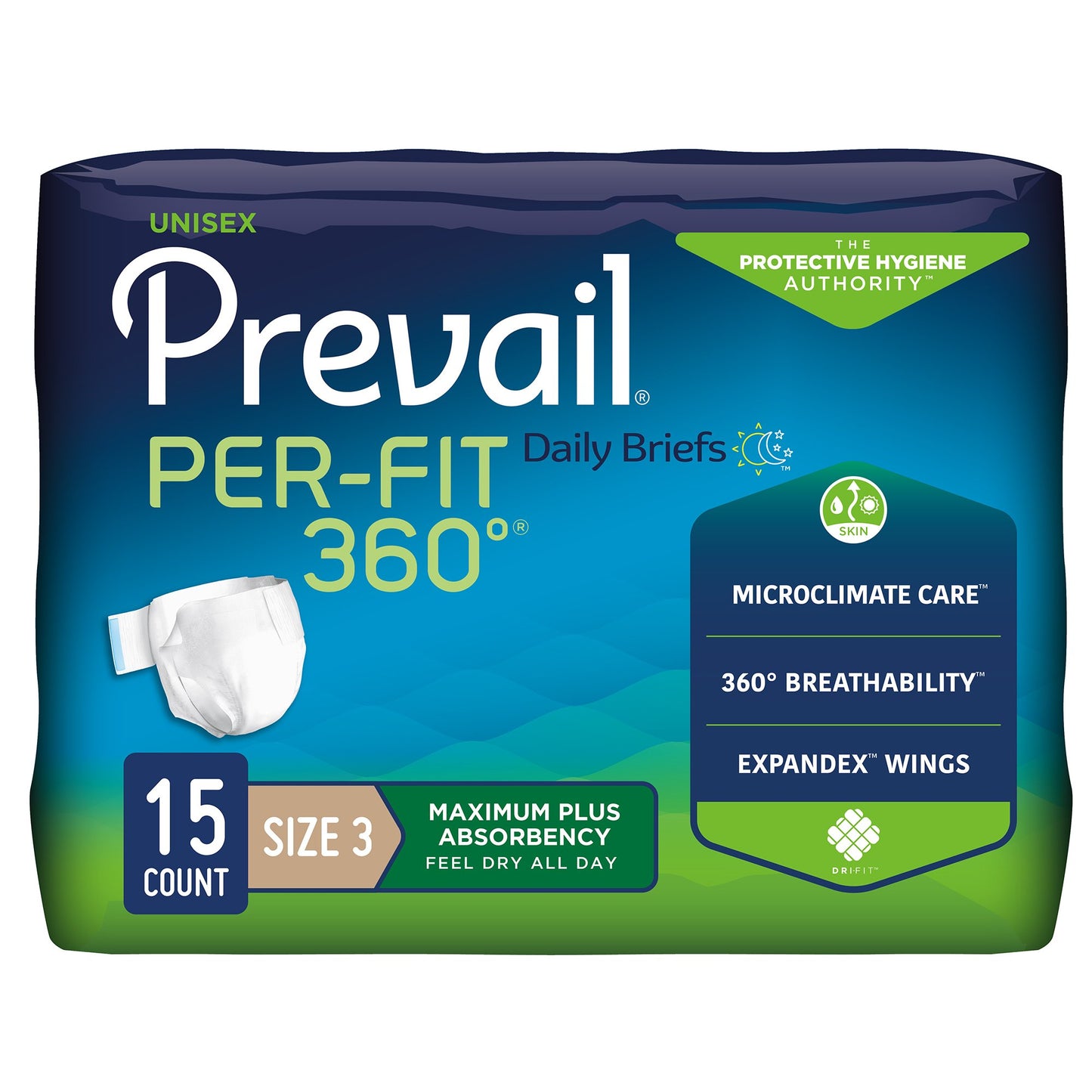 Incontinence Brief Prevail® Per-Fit 360°™ Adult Size 3 Unisex Disposable Heavy Absorbency