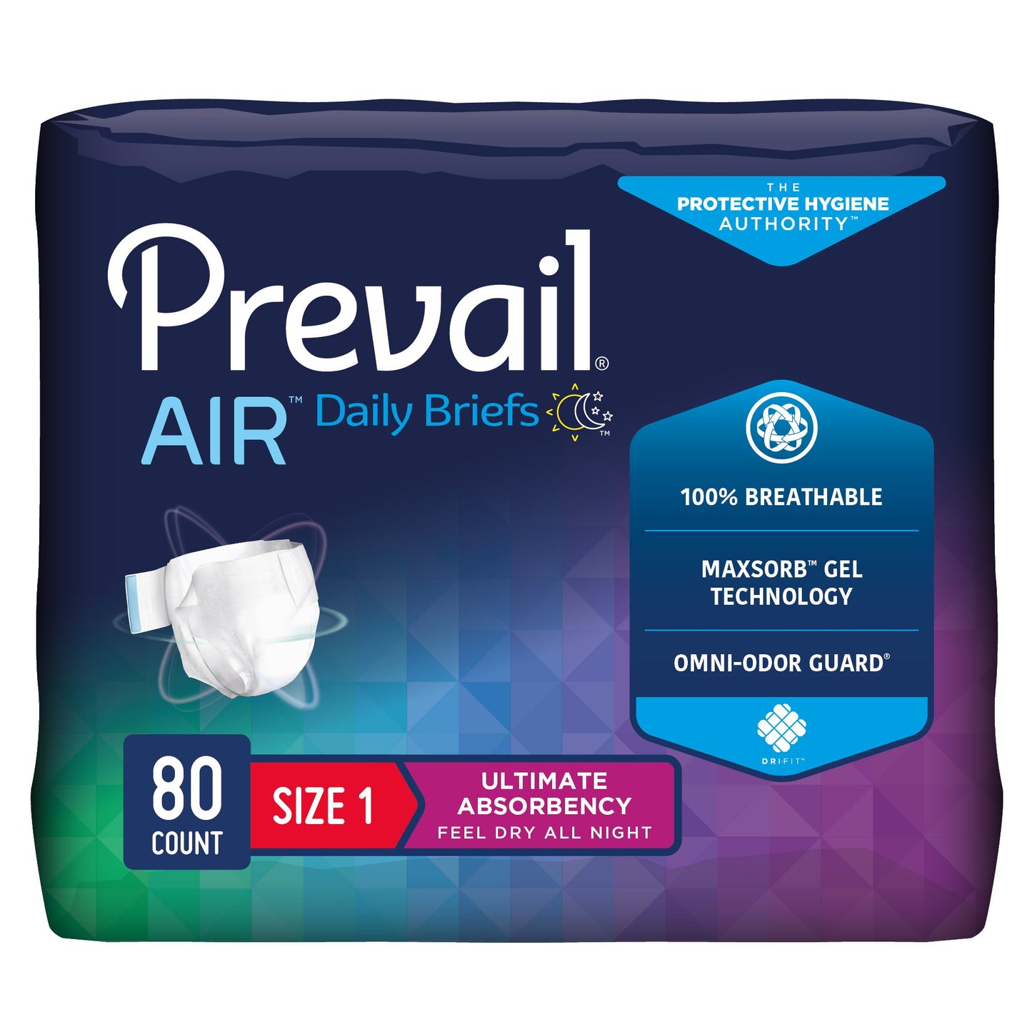 Incontinence Brief Prevail® Air™ Adult Size 1 / Medium Unisex Disposable Heavy Absorbency