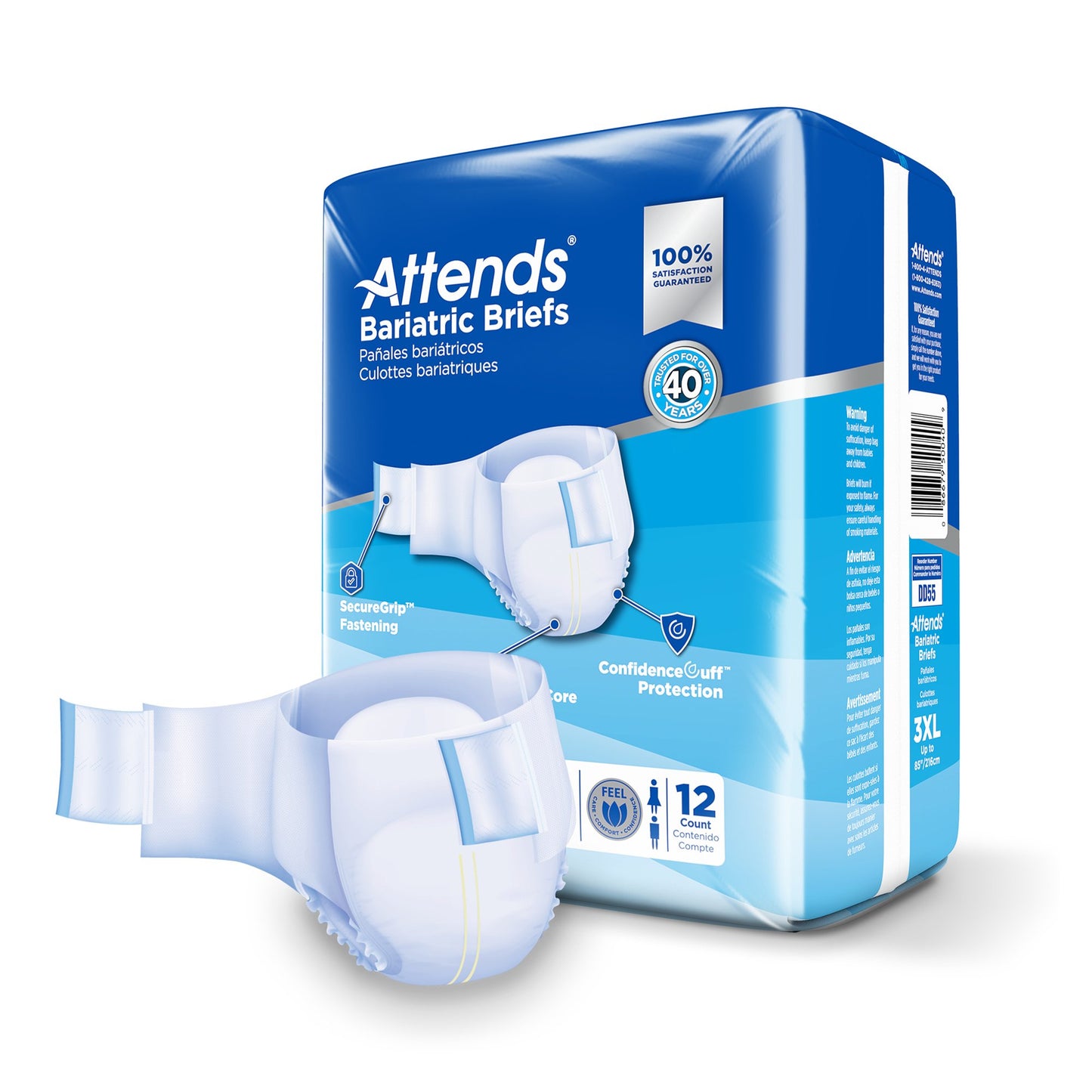 Incontinence Brief Attends® Bariatric Adult 3X-Large Unisex Disposable Heavy Absorbency