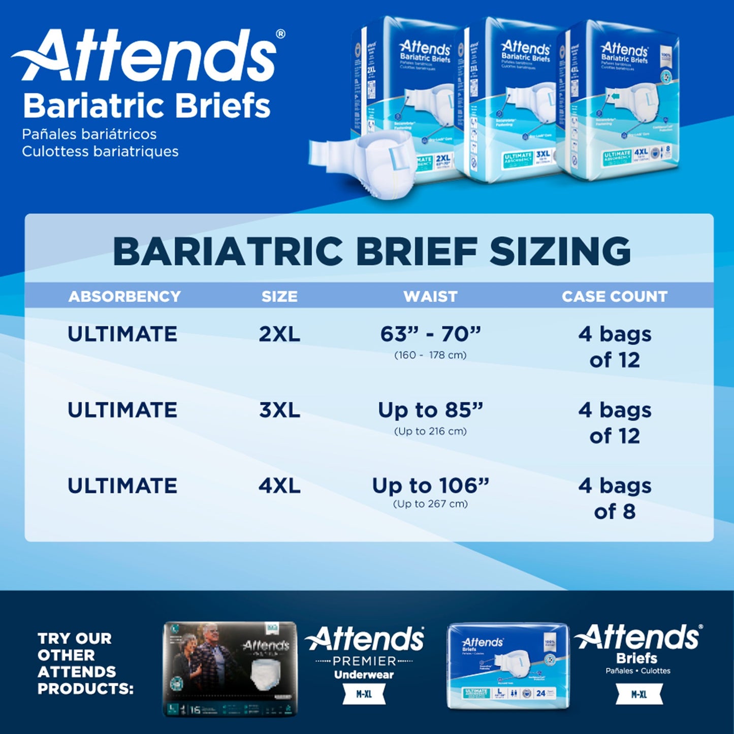 Incontinence Brief Attends® Bariatric Adult 3X-Large Unisex Disposable Heavy Absorbency