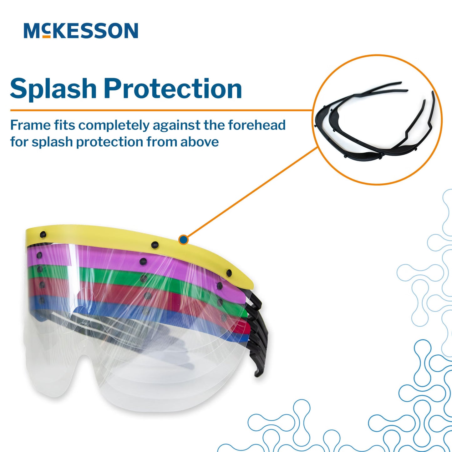 Eye Shield with Dispenser McKesson Pre-Assembled Anti-fog / Anti-glare / Anti-static Coating Clear Tint Plastic Film Lens Black Frame Over Ear One Size Fits Most.20 per dispensing box,