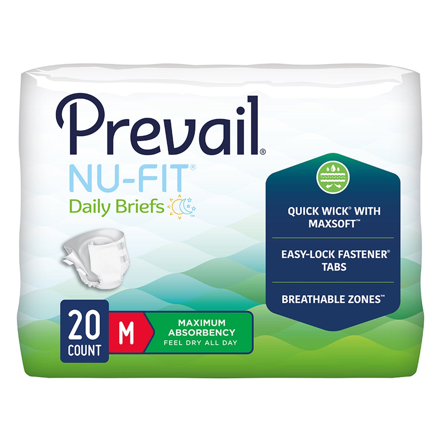 Incontinence Brief Prevail® Nu-Fit® Adult Medium Unisex Disposable Heavy Absorbency