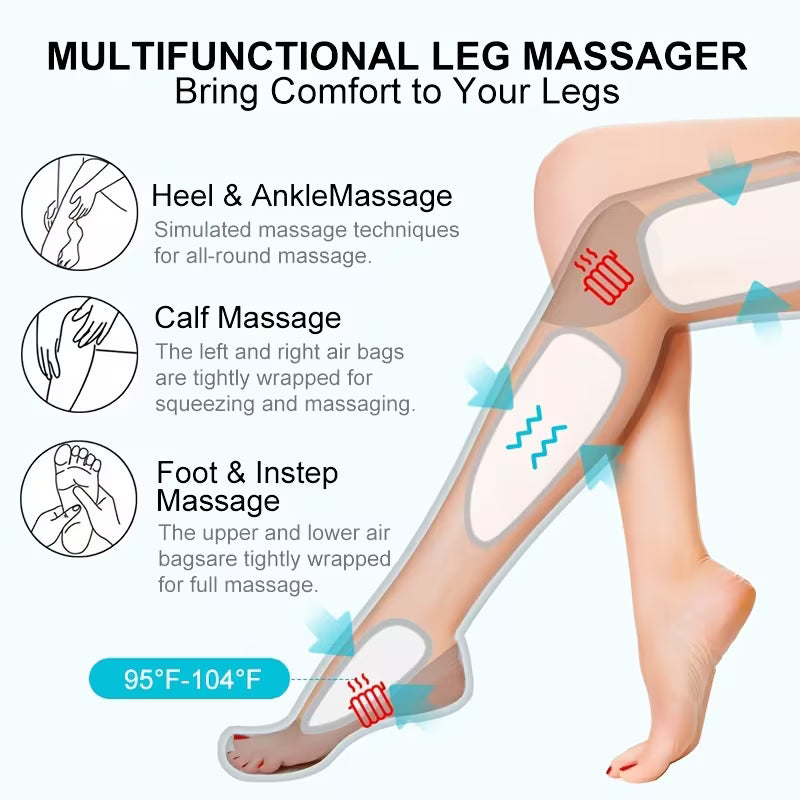 Leg Air Massager for Circulation And Relaxation Foot And Calf Massage with Handheld Controller 3 Intensities 2 Modes (with 2 Extensions) Adjustable Leg Wrap for Most Size,
