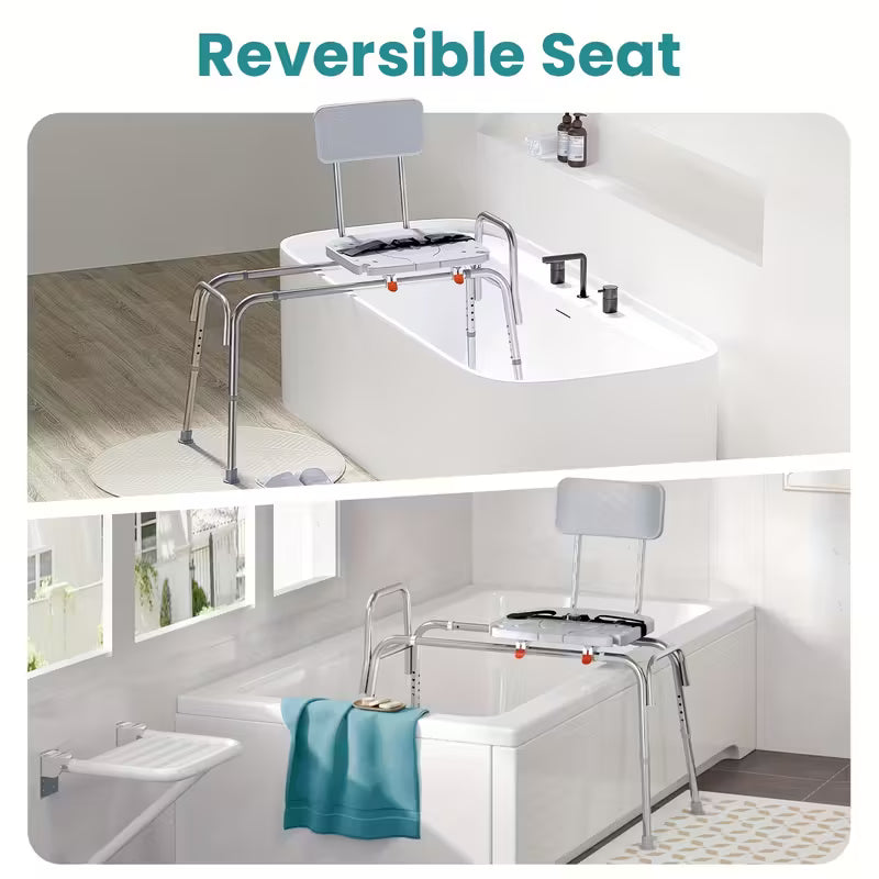 Heavy Duty Shower Chair] Heavy Duty 400Lbs Sliding Shower Chair Transfer Bench | Non-Slip Adjustable Height, Safety Belt