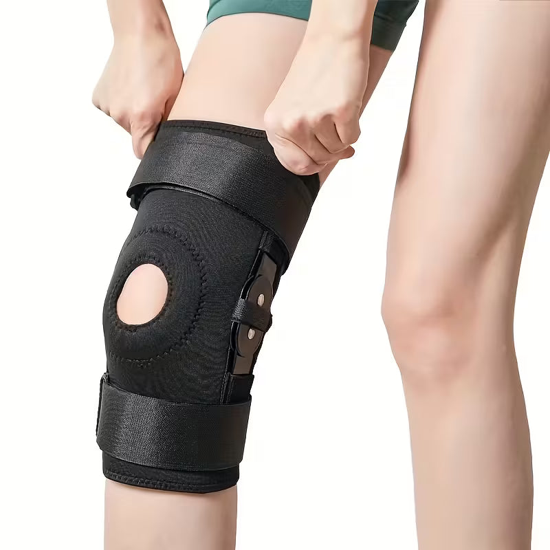 Adjustable Black Knee Brace with Bimetallic Stabilizer - Open Patella Design for ACL/ MCL Support,