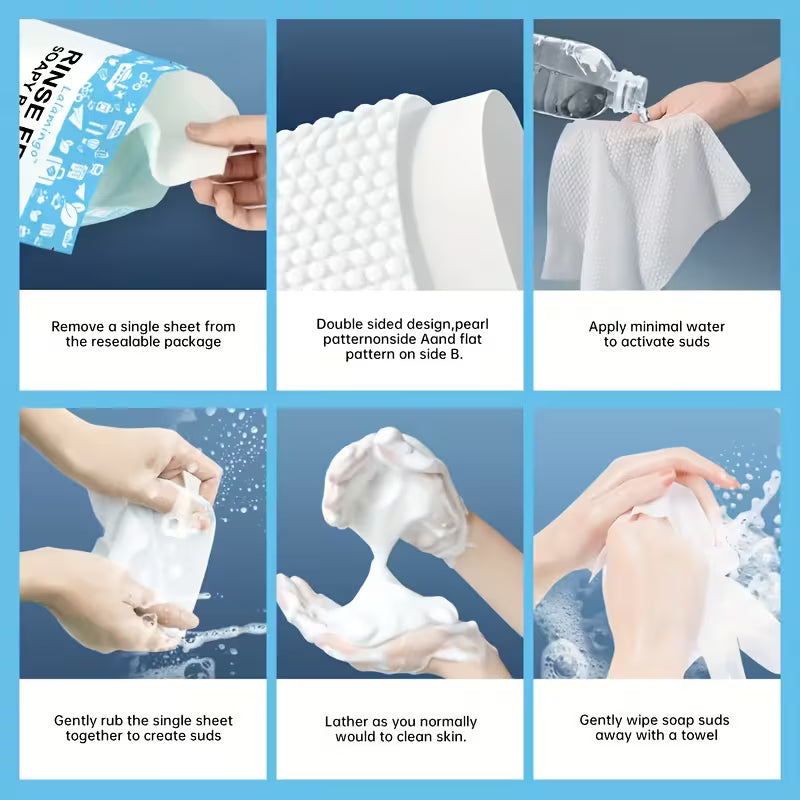 100pcs No-Rinse Bath Wipes - 11.81x11.81in Disposable Foaming Body Cleansing Cloths, Alcohol-Free & Fragrance-Free,