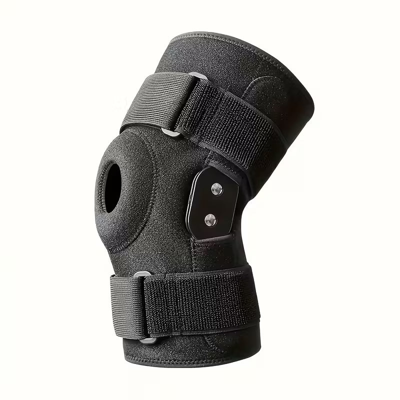 Adjustable Black Knee Brace with Bimetallic Stabilizer - Open Patella Design for ACL/ MCL Support,