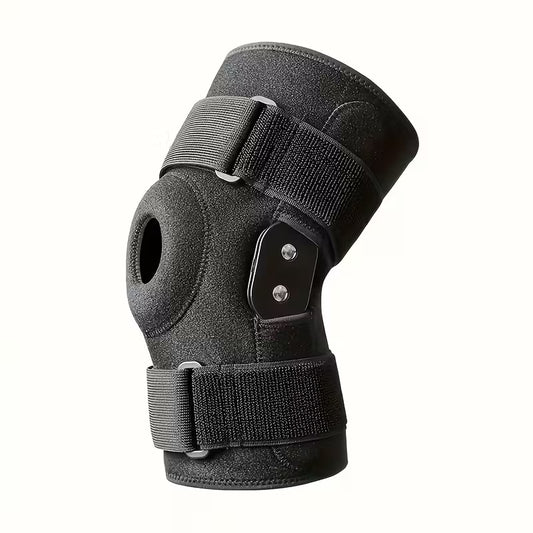 Adjustable Black Knee Brace with Bimetallic Stabilizer - Open Patella Design for ACL/ MCL Support,