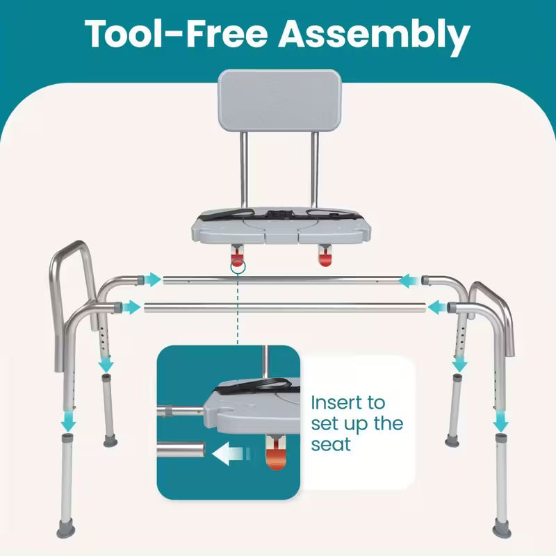 Heavy Duty Shower Chair] Heavy Duty 400Lbs Sliding Shower Chair Transfer Bench | Non-Slip Adjustable Height, Safety Belt